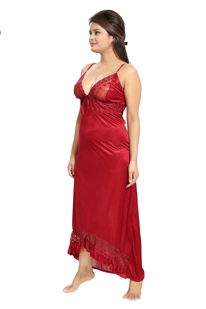 Noty Store فستان نوم ماكسي ساتان سادة للنساء من نوتي (عبوة من 2) - Image 3